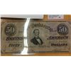 Image 1 : USA; $50.00 note 1864 Confederate States of America serial 23247 in Fine.