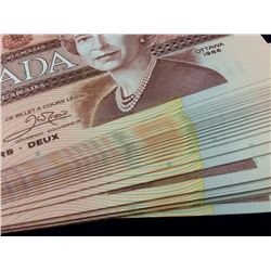 Bank of Canada; $2.00 note 1986 bundle of 100 consecutives notes CBA 0474600 to 699 all UNC.