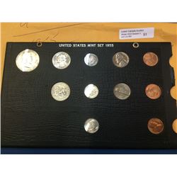 USA 1955 set, cent Plain, S & D, 5 cents Plain x 2, 10 cents Plain, S & D, 25 cents Plain & D and 50
