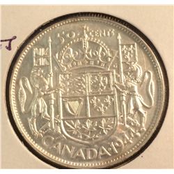Canada silver 50 cents 1944 FAR 4 AU-58