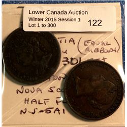 Breton 871 Nova Scotia 1856 Half Penny n-s-3D1 EF+& Breton 876  Half Penny n-s 5A1 EF