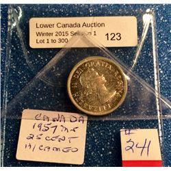 Canada silver 25 cents 1957 heavy Cameo mint state