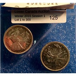 Canada silver 25 cents 1963-1964 heavy Cameo mint state