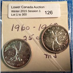 Canada silver 25 cents 1960-1962  mint state