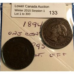 1 cent 1894 EF-45 & 1 cent 1895 EF-45. lot of 2 coins.