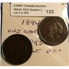 Image 1 : 1 cent 1894 EF-45 & 1 cent 1895 EF-45. lot of 2 coins.