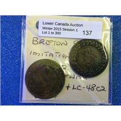 Breton 960 x 2 Immitation Tiffin Halfpenny token LC-48B1 & LC48C2 VF+.