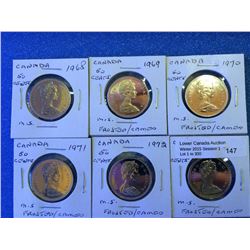 Canada 50 cents 1968-1969-1970-1971-1972-1973, frosted cameo