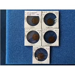 USA one cent lot: 1909, 1909 v.d.b, 1911d, 1912d, 1926s.