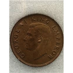 New Zealand 1 Penny 1943; NNC certified MS-64 Brown.