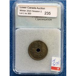 Denmark 25 Ore 1924; NNC certified MS-63.