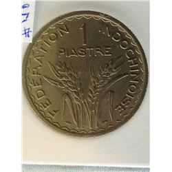 French Indo-China 1 Piastre 1947; NNC certified AU-58. Y # 24A.