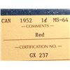 Image 3 : 1 cent 1952; ICCS certified MS-64 Red.