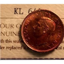 1 cent 1949; ICCS certified MS-63 Red, A Off Denticle.