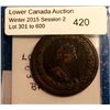 Image 1 : Half penny token 1812, lower Canada TIFFIN-LC46A1, Four top leaves/no cannonballs, holed