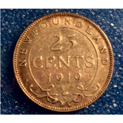 Newfoundland 25 cents 1919C in Very-Fine 20.