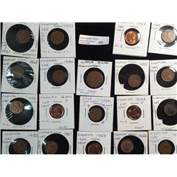 Canada and newfoudland one cent, lot of 22 coins from 1920 to 2009 plus one large blank cent