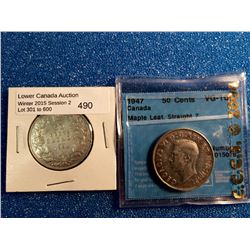 50 cents 1934; VG-10 and 1947; CCCS certified VG-10 Maple Leaf Straight 7. Lot of 2 coins.