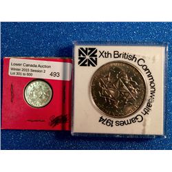 Australia 6 Pence 1942-D AU and New Zealand 1 dollar 1974 British Commonwealth Games. Lot of 2 coins