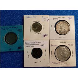 Germany 5 Pfennig 1917D, 10 Pfennig 1942A, 50 Pfennig 1949F, 2 Mark 1913 and 5 Mark 1935A. Lot of 5 