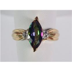 MYSTIC TOPAZ RING MARQUISE CUT SET IN 10 K YELLOW GOLD WITH SMALL DIAMONDS ON