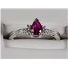 Image 1 : 14 K WHITE GOLD LAB CREATED RUBY AND DIAMOND RING. SIZE 7. WHAT A SWEET PEAR