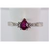 Image 2 : 14 K WHITE GOLD LAB CREATED RUBY AND DIAMOND RING. SIZE 7. WHAT A SWEET PEAR