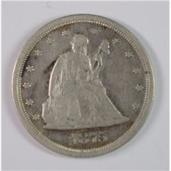 1875-S 20-CENT PIECE, XF  NICE TYPE COIN