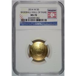2014-W $5.00 BASEBALL GOLD, NGC MS-70!