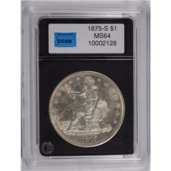1875-S TRADE DOLLAR, CCGS GEM BU NICE!  WHITE