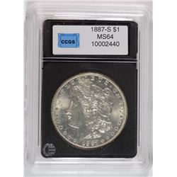1887-S MORGAN SILVER DOLLAR, CCGS GRADED GEM BU  SEMI-KEY