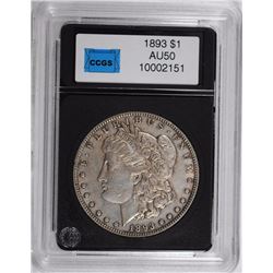 1893 MORGAN SILVER DOLLAR, CCGS  AU  KEY COIN!