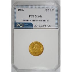 1905 $2.50 GOLD, PCI CHOICE BU  PRETTY!