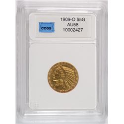 1909-O $5.00 INDIAN GOLD, THE KEY TO THE SET, CCGS GRADED AU/UNC  EXTREMELY RARE