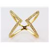 Image 1 : 0.22ct Micro Pave Diamond in 14K Yellow Gold Chevron X Cuff Ring - Size 7