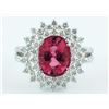 Image 1 : 14K White Gold 4.20ct Oval Vibrant Pink Tourmaline & Diamond Cocktail Ring 7