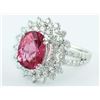 Image 2 : 14K White Gold 4.20ct Oval Vibrant Pink Tourmaline & Diamond Cocktail Ring 7