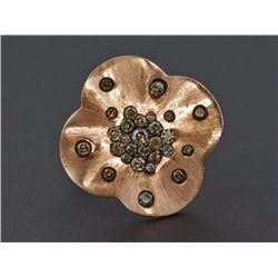 0.70ct Bezel & Pavé Fancy Diamond 14K Satin Brush Rose Gold Floral Ring - Size 7