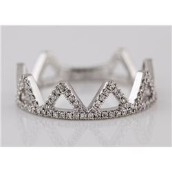 0.20ct Pavé Diamonds in 14K White Gold Aztec Pyramid Crown Band Ring - Size 7