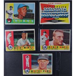 1960 TOPPS STAR CARD LOT, BANKS, FORD, MANTLE, MARIS, YANKEE T/C