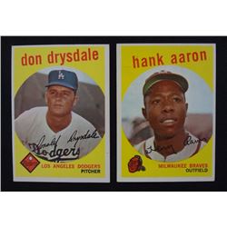 2 - 1959 TOPPS #380 AARON EX+ & #387 DRYSDALE EX, BOTH NICE
