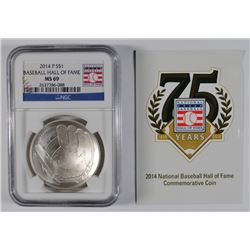 2014 P NGC MS69 UNC SILVER DOLLAR NATIONAL BASEBALL HALL OF FAME LABEL