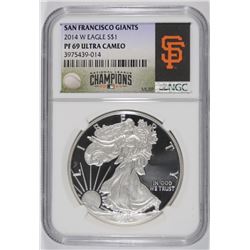 2014 Proof Silver Eagle NGC PF69 Ultra Cameo San Francisco Giants World Series