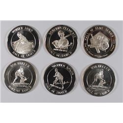 6 - .999 SILVER ROUNDS - HALL of FAME SERIES - TOTAL ( 6 ozt)  PURE SILVER