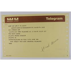 HANK AARON AUTOGRAPHED WESTERN UNION TELEGRAM *Congrats on your 715th Home Run