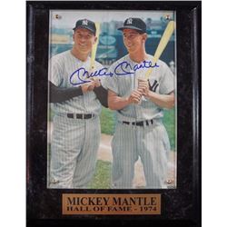 MICKEY MANTLE AUTOGRAPHED 5x7 COLOR PHOTO on PLAQUE
