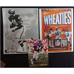 5 - NFL AUTOGRAPHS (3 PHOTOS) GALE SAYERS JSA LETTER, DAN MARINO / JOHN ELWAY /