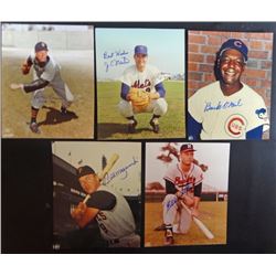 5 - AUTOGRAPH PHOTOS, EDDIE MATHEWS, BILL MAZEROSKI, BUCK O'NEIL, J.C. MARTIN &