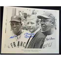 WILLIE MAYS, MICKEY MANTLE & HANK AARON AUTOGRAPHED 8x10 PHOTO, NO COA