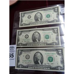 3 - 2003 & 2009 $2 Dollar Bills - 3 Times the Money